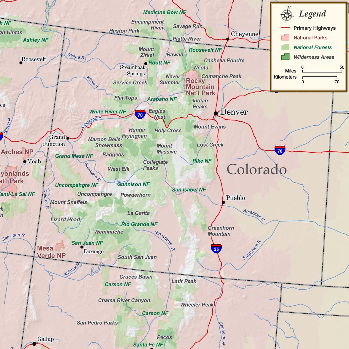 Colorado National Parks Forests Wilderness Map Rocky Mountain