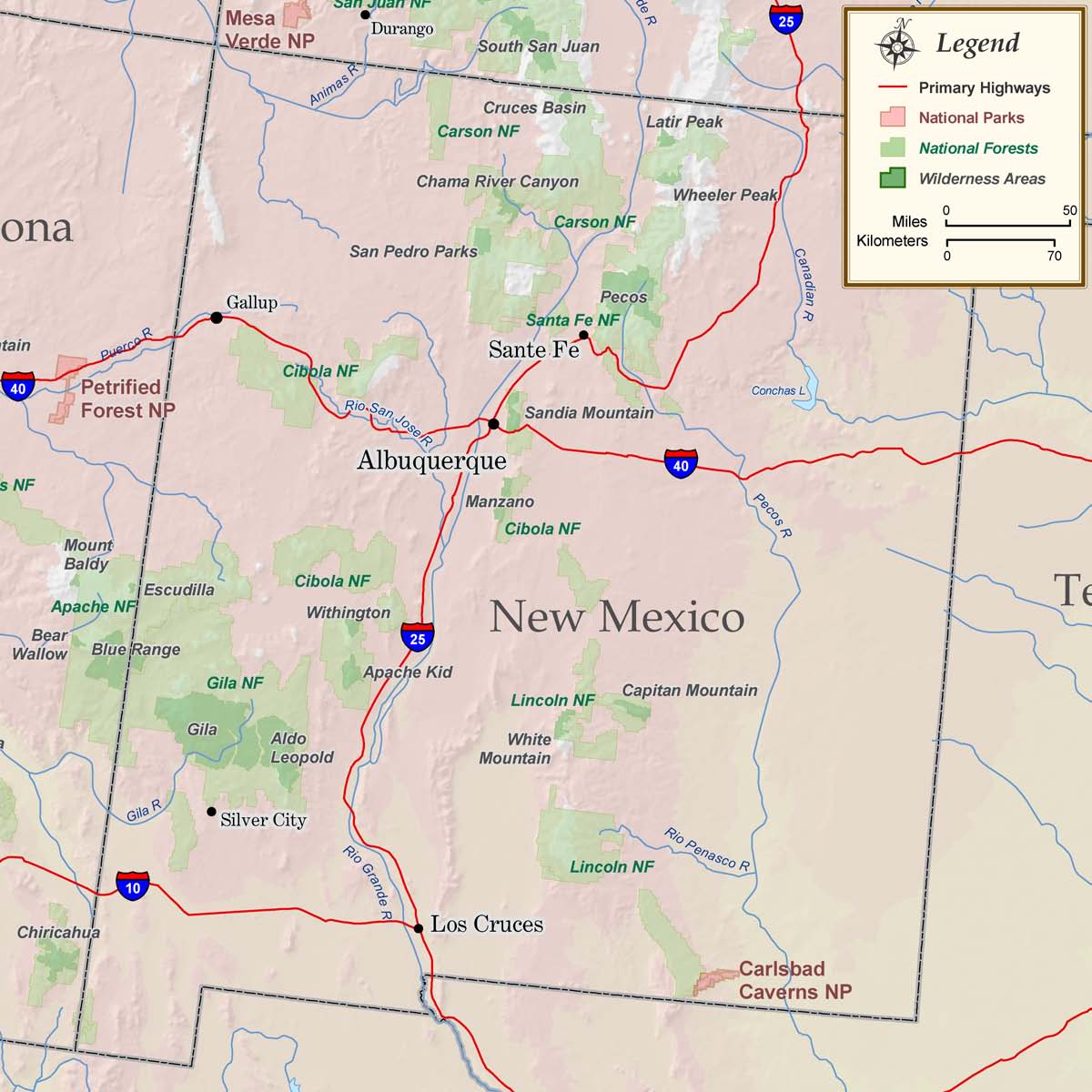 New Mexico National Parks Forests Wilderness Map Rocky